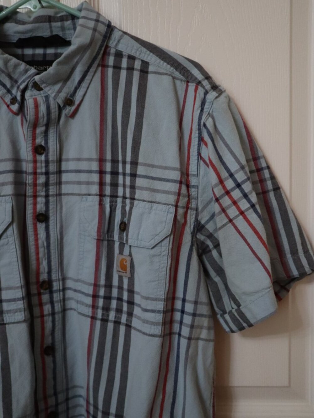 Carhartt Shirt Mens Sz Large Loose Fit Blue Plaid Short Sleeve Casual 105175 H51 - Picture 5 of 8